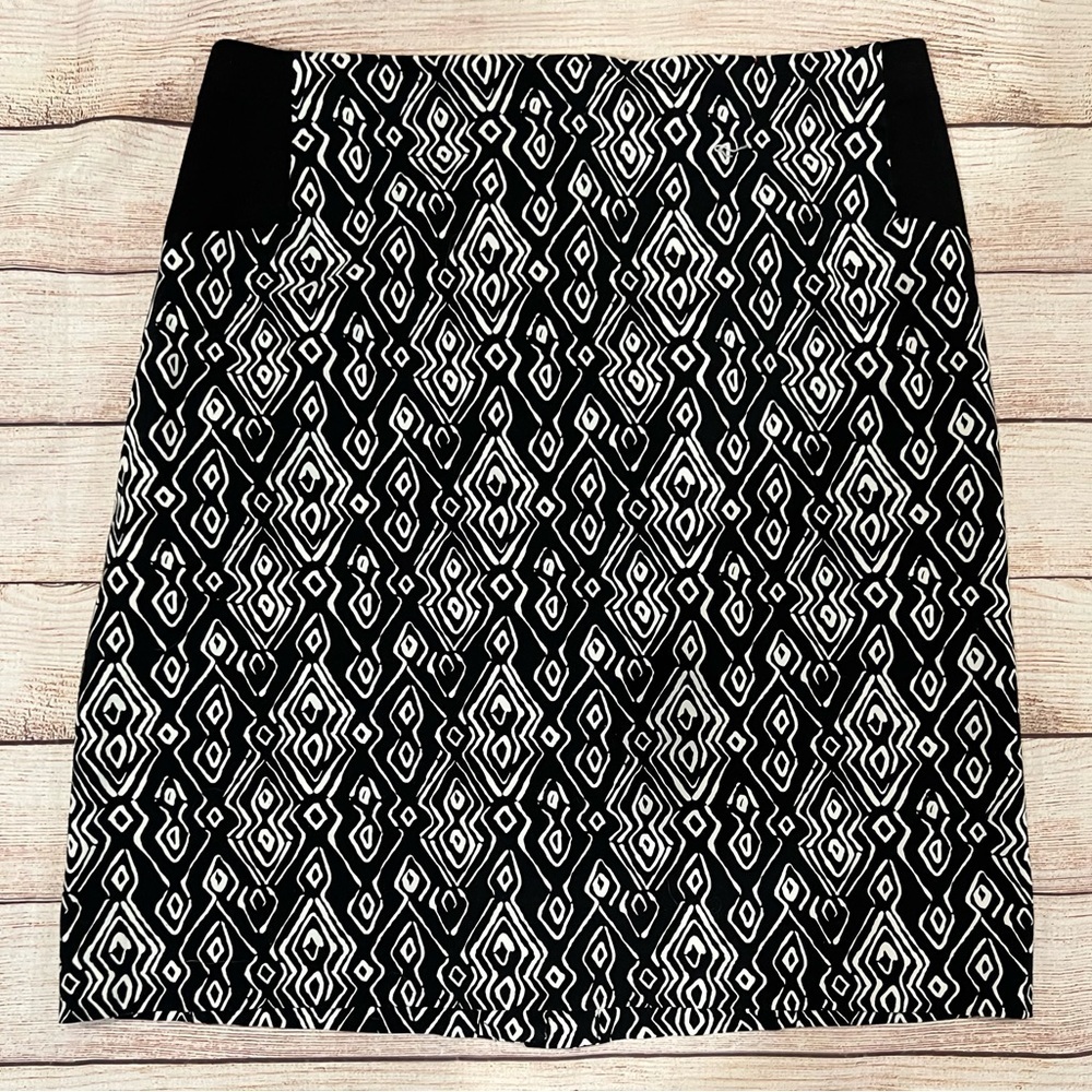 Chicos Black White Print Pencil Work Career Uniform Cotton Stretch Skirt 1.5/S